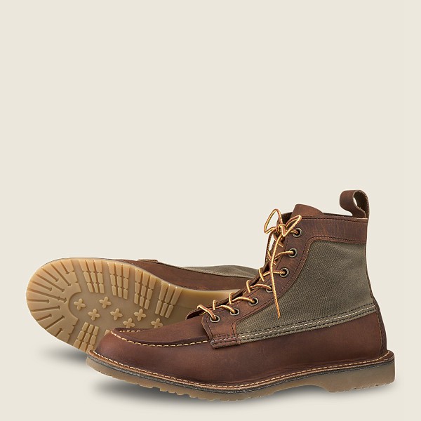 Red Wing Heritage Boots Brown - Mens Weekender Canvas Moc - 6-inchr Rough & Tough Leather - 6415-XAG